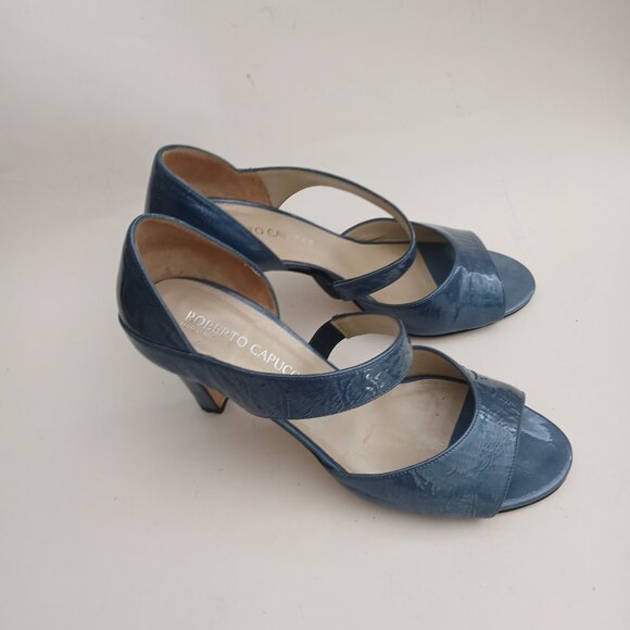 Roberto Capucci Firenze Italy Light Blue Patent Leather Open Toe Shoes Size 8 - Picture 1 of 12